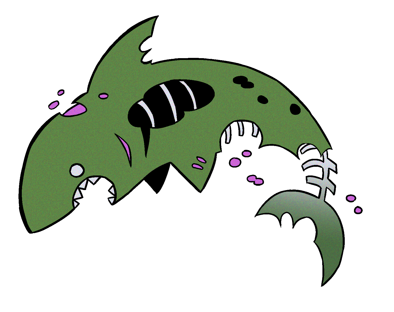 a cartoon drawing of a zombie shark.